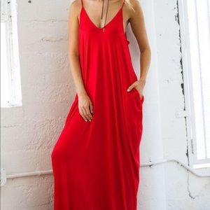 Spaghetti Strap Floor Length Maxi with Pockets